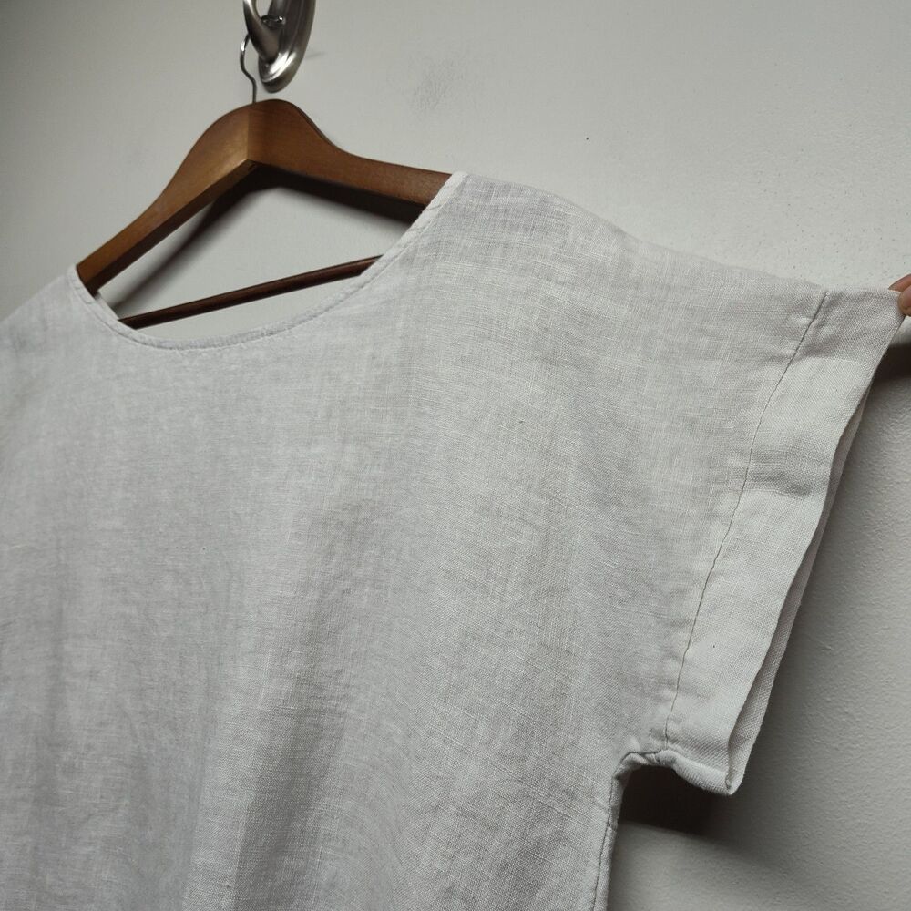 Terzo Millennio Linen Top Women Size M Cream Short Sleeve Bohemian Casual Italy - Picture 3 of 7